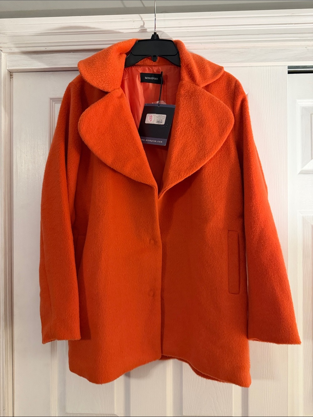 MINKPINK Bright Orange Funnel Collar Pea Coat